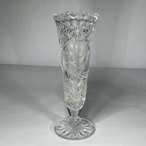 Hofbauer Byrds Germany Crystal Clear Glass Pedestal Vase Etched Bird